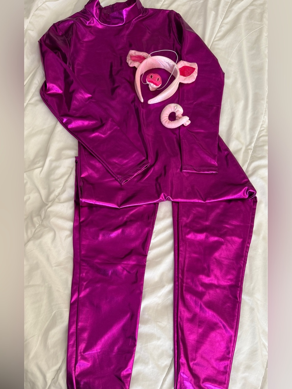 Pig Costume - Magenta Metallic jumpsuit with Pig Accessories